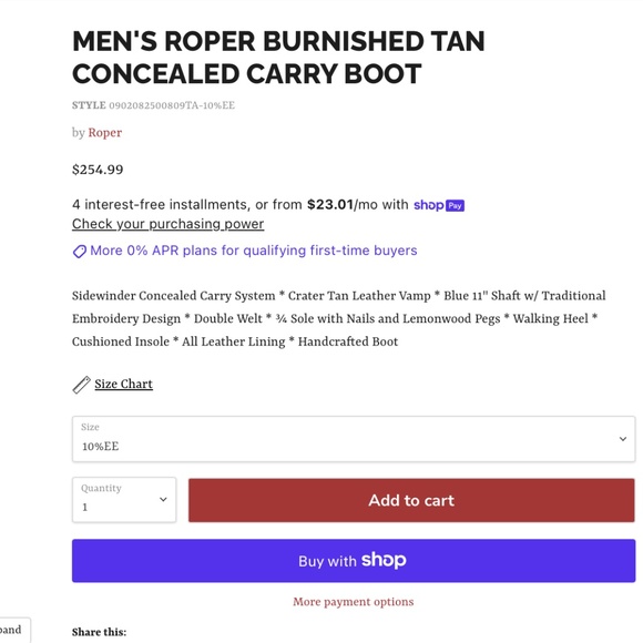 Roper Sidewinder CCS Concealed Carry Clark Gable Western Boots Mens Size 11.5-D - Picture 15 of 16